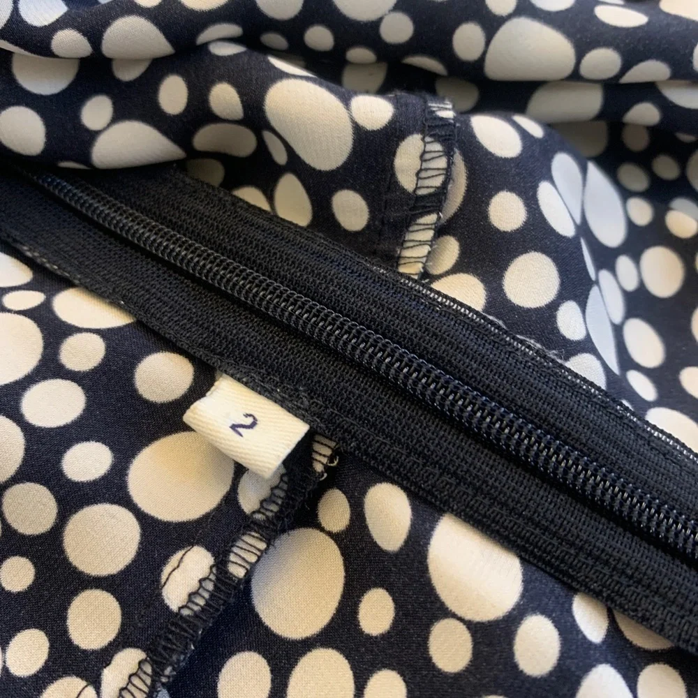 Doncaster Wrap Top Silk Navy Blue White Polka Dot Belt Sash Career XS 2 Stretch - Picture 5 of 5